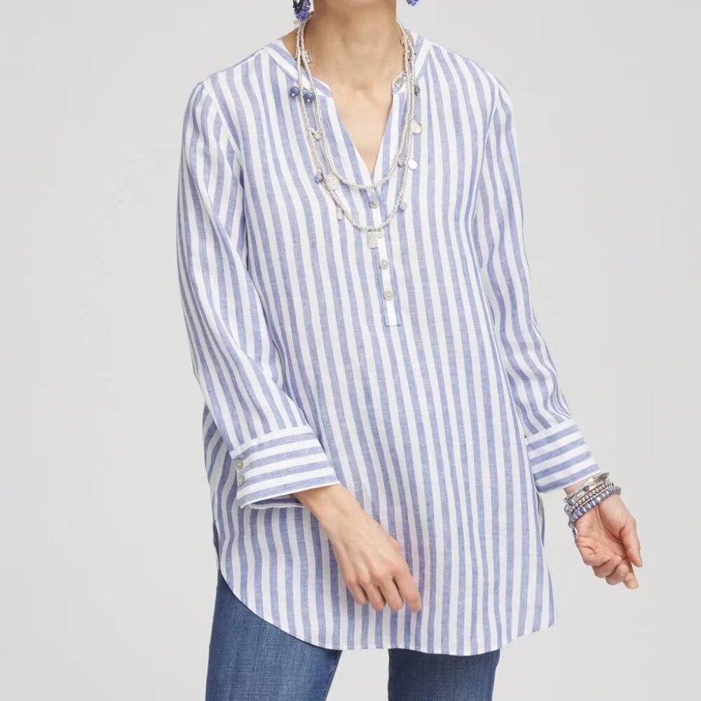 Chico's No Iron Women's Linen Striped Tunic (XXL)